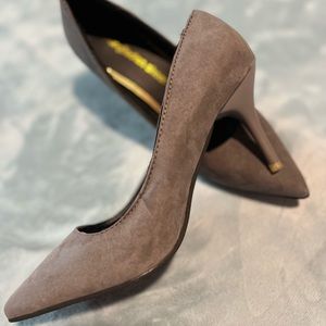 Grey suede kitten heels
